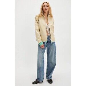 Free People We The Free Top Down Canvas Jacket Pocket Zip Khaki Chino S